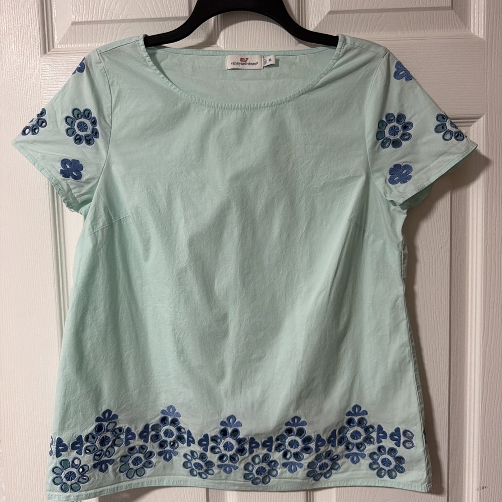 Vineyard Vines Embroidered Shirt Medium Green/blue Color Beach Resort Wear